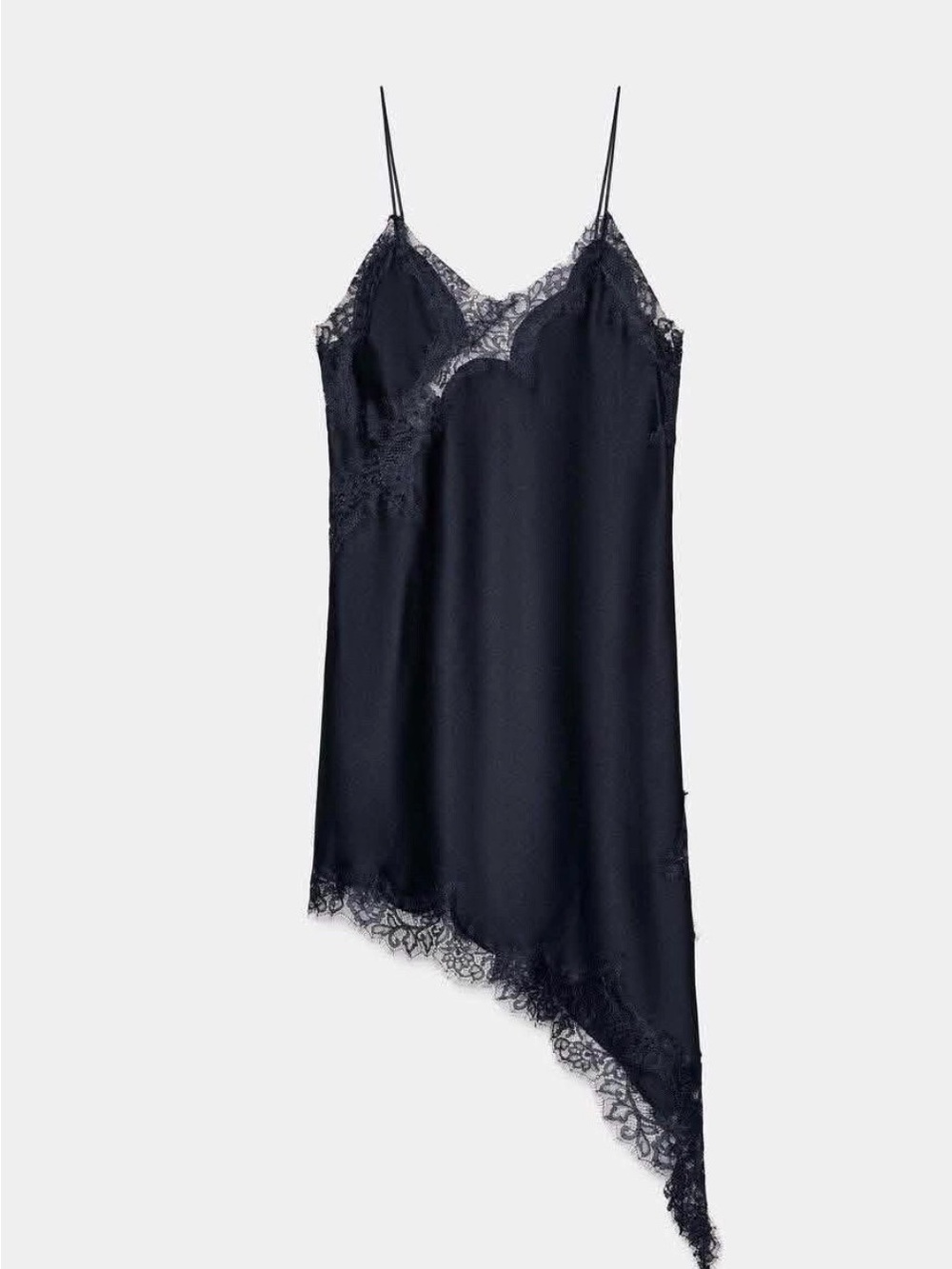 Zara Lace-Trim Satin Slip Dress - blue XS